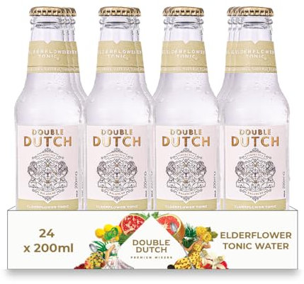 Double Dutch Elderflower Tonic Water | Low Calorie Diet Tonic Water | 100% Natural Ingredients | Gluten Free, Vegan Friendly Premium Mixer Perfect For Gin, Vodka & Cocktails | 24 x 200ml Bottles