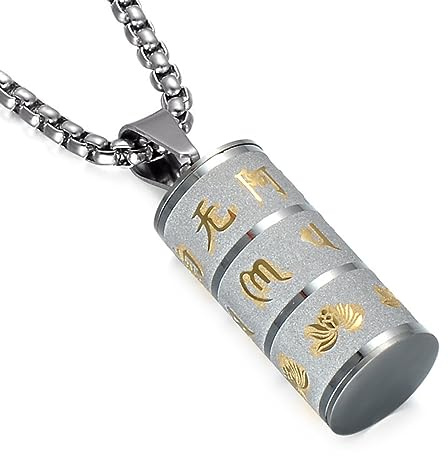 YAHOYA Mani Padme Hum Rueda de oración Colgante para Hombres y Mujeres Collar Colgante Joyería de Estilo étnico Tibetano