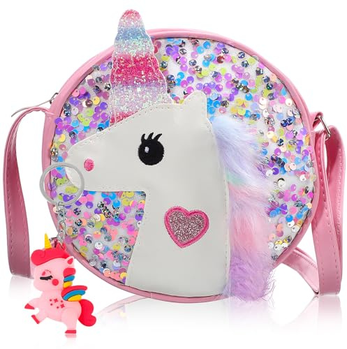 VALICLUD Einhorn Umhängetasche Für Mädchen 2.76X1.97X1.18In Kleine Kawaii Geldbörse Mit Einhorn-Schlüsselanhänger Für Alltag Schule Und Outdoor