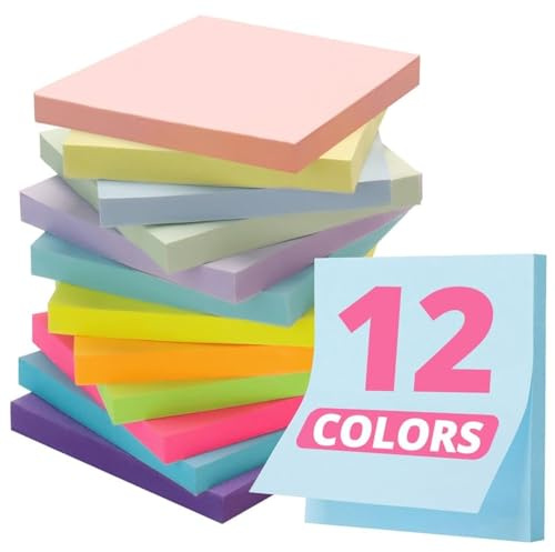 Sticky Notes, 12 Pads, 3x3 inches, Soft Pastel Self-Stick Note Pads, Perfect for Office, Study, and Daily Life Organization - Soft Pastel