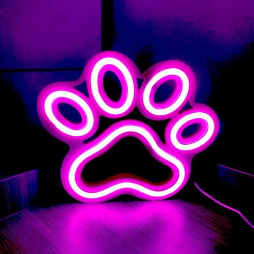 HFHungkeong Neon Wanddekoration Hundepfoten Neonschild batterie oder USB betrieben Holz Hundepfotenform Anime Spiel Neon Hintergrunddekoration (rosa Hundepfote)