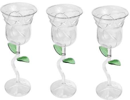 PRETYZOOM 3pièces Verre à Vin Forme De Fleur De Rose Goblet Transparent Pour Cocktails Eau Vin Et Jus Verre Élégant Pour Fêtes Et Dîners Sophistiqués