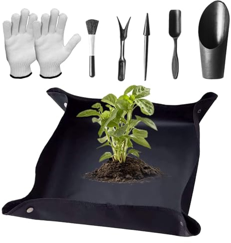PIMXL Umtopfmatte Set, Gartenmatte Pflanzmatte für einfache und angenehme Gartenarbeit, Mini Gartenwerkzeug, Faltbare Pflanzunterlage für Umtopf, Sukkulenten, Sämling (100x100cm, Schwarz)