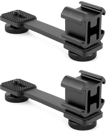 QWORK 3-Triple Cold Shoe Mount Extension Bar Bracket with 1/4 Adapter, Compatible with DJI OSMO Mobile 3/2, OM 4, Zhiyun Smooth 4, Feiyu Vimble 2, for Gimbal Stabilizers with Lock, 2 Pack