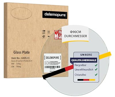 Delemopure Glasplatte Rund Ø 90cm Durchmesser aus Gehärtetem Sicherheitsglas - Transparent Tischplatte für DIY Glastisch ESG Sicherheitsglas