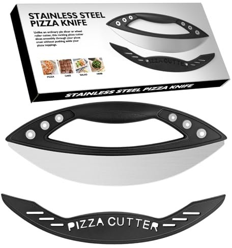 KUONIIY Cortador de Pizza Rocker, Cortador de Pizza con Tapa para Hornear Pizza, Pastel, Cuchilla de Acero Inoxidable Premium Ultra Afilada, 29 cm, Negro