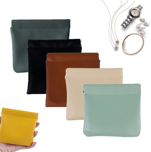 Custodia organizer – Borsa impermeabile a scatto in pelle tinta unita personalizzata con chiusura a scatto per rossetto, chiavi, denaro e trucco, 5 pezzi - H, 12*12cm