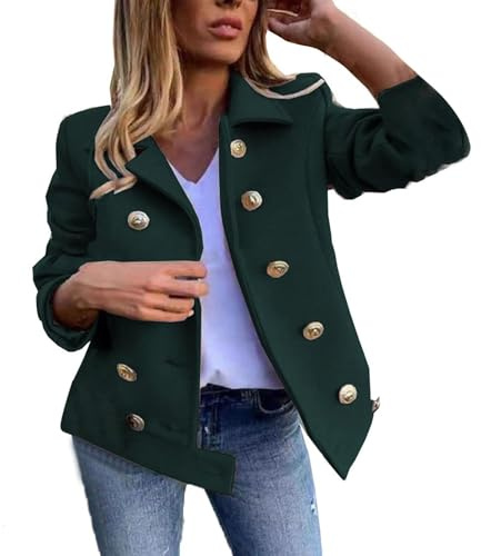 Boucle Blazer Damen Kurz - Damen Kurzblazer, Stehkragen Kurzblazer Zweireiher Slim Fit Revers Anzüge Boucle Blazer Kurzjacke Übergangsjacke Military Coat Blazer Damenjacke