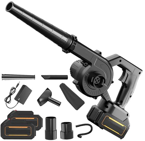 21 V Aspirateur-Souffleur De Feuilles éLectrique, Souffleur Batterie, 3.3 m³/Min, 3 Modes (Soufflage, DéPoussiéRage, PulvéRisation), pour Feuilles, Neige (Noir/2 Batteries 1 Chargeur)
