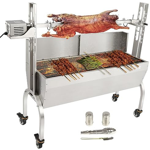sjdoPulse Parrilla De Barbacoa Asadora con Asador Y Asador De 50W Y 132 Libras para Cerdo, Cordero Y Pollo