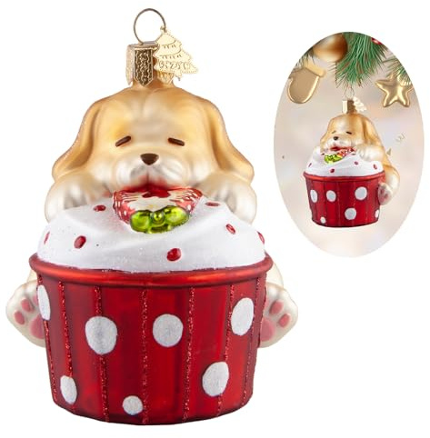 HZYC Adornos de Navidad para cupcakes, adornos de vidrio soplado para árbol, adornos colgantes, adornos de postre de vacaciones para árbol de Navidad, cumpleaños, regalos para el hogar (magdalena y