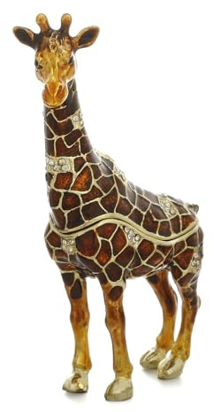 Hand Painted Trinket Box for Home Decor Accents, Enamel Hinged Jewelry Box for Bookshelf Office Table Desk Decoration, Classical Figurine Collectible Keepsake Animal Sculptures (Giraffe-Brown)