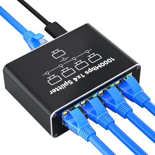 NEUTYPECHIC Switch Ethernet 1 a 4, 1000 Mbps LAN Splitter 1 a 4, Switch Gigabit RJ45 Aluminio con Cable de Type C para Ordenadores, Conmutadores, Televisores, Switch, Router, Set-top box