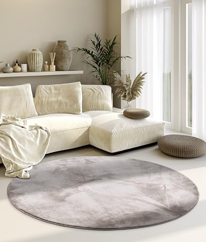 Villeroy & Boch Shaggy Teppich Leon Rund - Flauschiger Hochflor Wohnzimmerteppich - Einfarbig Weich Pflegeleicht Langflor für Wohnzimmer Esszimmer, Schlafzimmer, Kunderzimmer - Hellgrau, 160cm