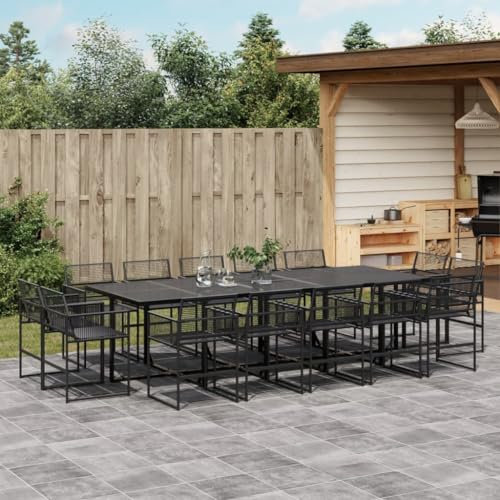 Somanki 15-TLG. Garten-Essgruppe Schwarz Poly Rattan, Esstisch Mit Stühlen Set, Gartenmöbel Sitzgruppe, Balkon Möbel, Gartenlounge Set, Terrassenmöbel, Balkonmöbel Set - 3295041