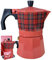Il Gruppone Passione Casa Caffettiera Moka caffè 3 Tazze Fantasia Tartan Rosso in Alluminio Manico E Pomolo Termico Antiscottatura per Fiamma Gas O Piastra Elettrica Idea Regalo Natale