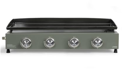LIVOO – Plancha de gas con 4 quemadores DOC325 – Potencia total de 10 kW, 78,5 x 34,5 cm de cocción, 10 a 12 personas, butano y propano