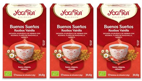 Yogi Tea - Buenos Sueños Rooibos Vainilla - Infusión Ayurvédica - Con Raíz de Valeriana - Pack de 3x17 bolsitas (51 bolsitas en total)