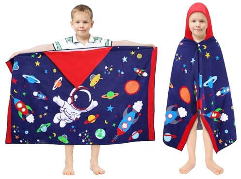 decalsweet Toalla Infantil con Capucha 100% Algodón, Toalla de Playa de Microfibra, Grande Suave Absorbente Toalla de Baño Poncho Toalla Piscina Infantil Niño y Niña 127 x 76 cm(Astronauta)