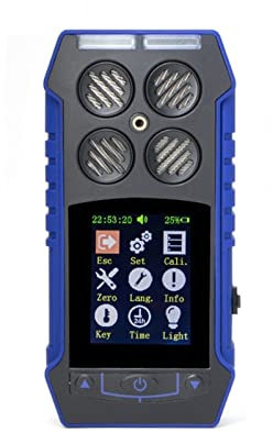 Air Quality Monitor, Portable 4 in 1 Gas Detector O2 EX H2S CO Four Alarm methods three-proof Connect with computer Store Data Alarm detector