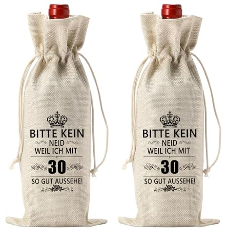 2 Stück 30 Geburtstag Weinflasche Tasche, Geschenk 30 Geburtstag Mann und Frauen, Wein Geschenkbeutel Jute Weinbeutel Geschenktüten Flaschen, Geburtstagsgeschenk für Frau, Ehefrauen, Männer, Freunde
