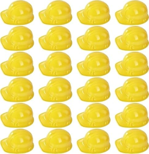 Kinmsito 24 Stück Bauhelm für Kinder,Bauarbeiterhelm,Schutzhelm Bauparty-Hüte Spielzeug,Weiche Gelber Bauhelm,Yellow Safety Helmet für Kinder,Bauparty Anziehzubehör