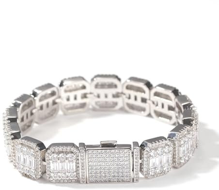 YLDMSDDB Tennisarmband Hip-hop-männer- Und Frauen-tennisarmbänder Quadrat Runde Strasssteine ​​gemischtes Intangularpaararmbänder Gemischt-Silber 8inch