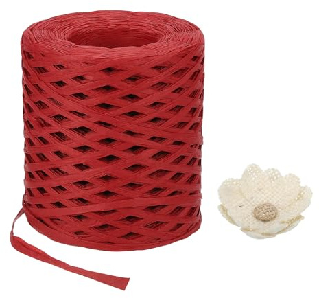 METALLIXITY Nastro Di Carta Raffia Artigianale 200m/656ft Nastro Raffia Spago Kraft Per Confezione Regali, Materiali Per Artigianato (Rosso)