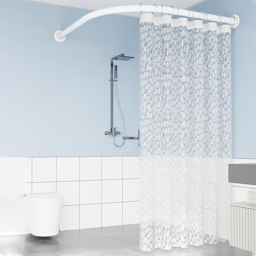 APHTOCF Viertelkreis Gebogene Duschvorhangstange Ohne Bohren, L Form Duschvorhang Halterung, 304 Edelstahl Duschstange Ecke, Verstellbare, Ohne Deckenmontage, 90-130x90-130cm, Weiß