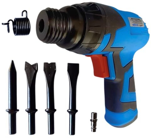 Martello Scalpellatore Pneumatico Aria Compressa 4500 RPM 6.0 Bar con 4 Punte Incluse - Potente per Rimozione Intonaco, Piastrelle, Lavori di Scultura e Demolizione Leggera