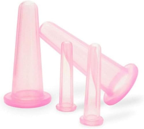 4 Stück/Set 2 Gesichtstassen und 2 Mini Gesichtstassen Silikon Massage Schröpfen Set Körpermassage Helfer Hautpflege für Gesicht Hals Rücken Augen Manuelle Massagewerkzeuge Rosa