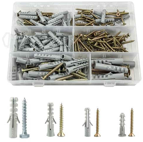 212 Pcs Screws and Wall Plugs Set, Raw Plugs, Rawl plugs assorted M5/M6/M8/M10, Wall plugs for Brick, Masonry, Plasterboard Fixings, Raw Plugs, Tv