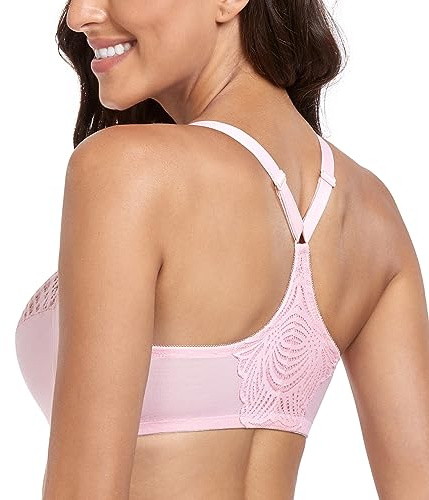 Lemorosy Soutien-Gorge Femme à Armatures Non rembourré avec Fermeture sur Le Devant en Dentelle Florale T-Shirt Grande Taille Rose,120D