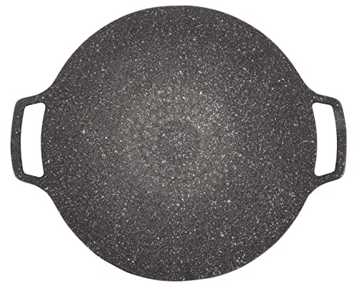 Keenso Aleación de Aluminio Placa de Barbacoa Coreana No -sartén Circular de Palo, Asar a la Parrilla para Agitar, Acampar y Fiestas Exteriores Dispositivos de Parrilla (Tipo Universal 30cm)