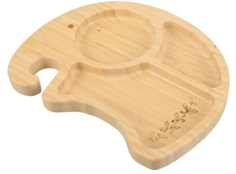 LOORGVEL Rutschfeste Holzteller mit Saugnapf und niedlichen Tiermustern, unterteilte Kinderteller, geeignet für Jungen, Mädchen und Kleinkinder, sicher, rutschfest, wiederverwendbar