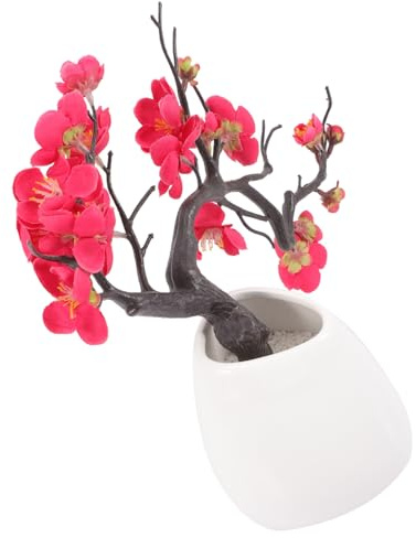 Holibanna Bonsai Prugna Artificiale Piccolo con Vaso Fiore Finto Realistico per Decorazione Pianta Decorativa da Facile da Pulire e Manutenere Colore per Soggiorno e Scrivania