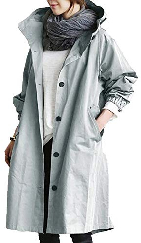 Trenchcoat dam lång med huva, vinterrock dam varm övergångsjacka mode utomhusjacka med fickor vindjacka enfärgad vinterjacka casual damkappa överdimensionerad kappa medellång kappa med huva