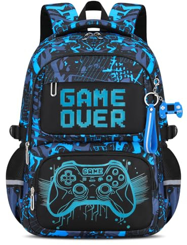Amythe Zaino Scuola Elementare Bambino Luminoso, Zaino Media per Ragazzo Impermeabile per 15.6 Laptop con una tasca nascosta anti-furto, Zaini da Viaggio Casual Leggero e Moda, Blu