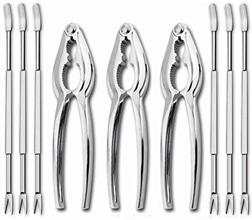Wakects 9-teiliges Meeresfrüchte-Werkzeug, Krabbenschäler-Gabeln-Set mit Ergonomischem Griff für Küchen-Restaurant-Partys, Schalentier-Beinöffner aus Edelstahl (Silber M)