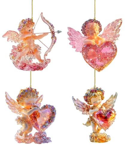 4 ornamenti a forma di angelo, in acrilico 2D, ciondolo da appendere all'albero di Natale, portachiavi a forma di bambola con angelo, per albero, parete, finestra, festa