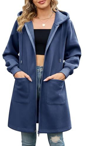 Vancavoo Fleecejacke Damen Sweatjacke mit Kapuze Lange Übergangsjacke