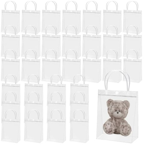 36 Stück Durchsichtige Pvc Geschenktüten mit Griffen, 23 x 17 cm Transparent Geschenkpapiertüten, Klare Geschenke Taschen Geschenktasche für Partygeschenke Hochzeit Babyparty Geburtstage