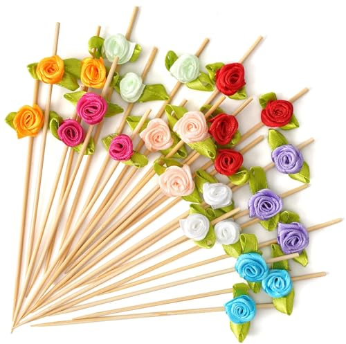 Blumen Cocktailspieße, 100 PCS Cocktail Deko Frühling, Niedlicher Bunt Cocktailspieße, Spieße Fingerfood, Zahnstocher Frühling für Familienfeiern, Cafés, Dessertläden und Bars (Farbe)
