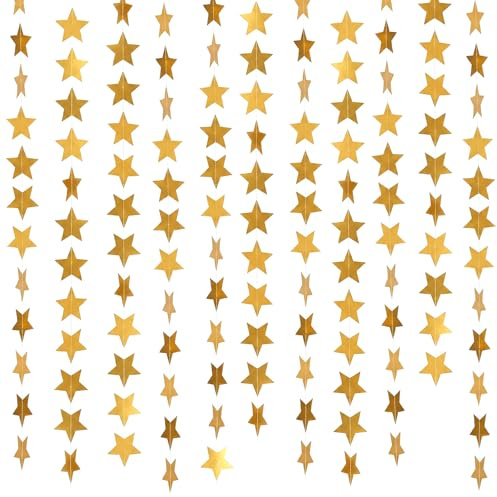 DOPENSPI Lot de 4 guirlandes d'étoiles à paillettes dorées de 4 m - Guirlande d'étoiles à suspendre - Brillantes - Pour Noël, anniversaire, carnaval, décoration de fête (doré)