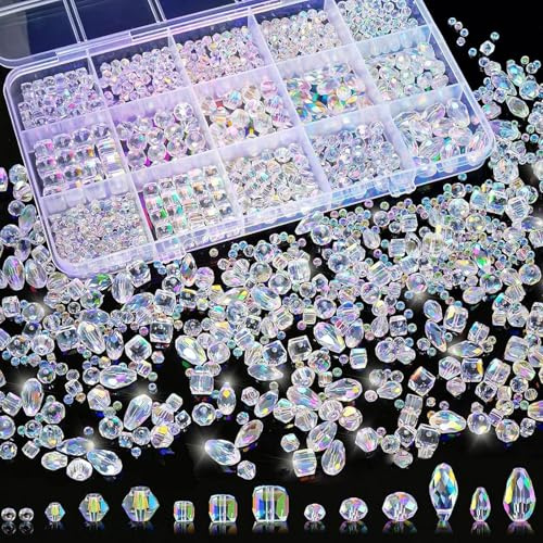 Jafaharug 1500er Perlenset mit 12 Glasperlen-Arten (AB-Farbe) – Beading Kit für Erwachsene zum Schmuck Selber Machen: Armbänder, Ketten & Ohrringe DIY mit Organizerbox
