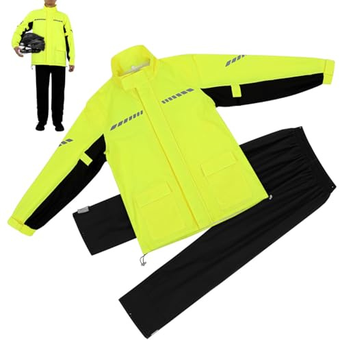 IMIKEYA Combinaison de Pluie Moto Imperméable pour Homme en Nylon avec Pantalon et Couvre-Chaussures Réfléchissants pour Cyclisme et Protection Nocturne