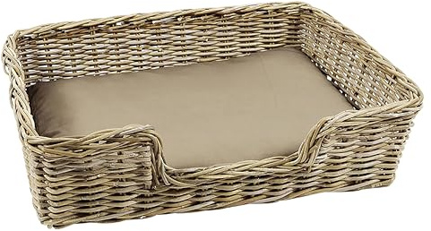 Kobolo Hundekorb Hundesofa aus stabilem Rattan geflochten 90x72x23 cm