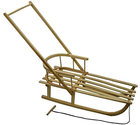 Rawstyle Holzschlitten mit Rückenlehne + Zugleine + SCHIEBESTANGE - Lehne -Kinderschlitten - Schlitten aus Buchenholz Kinderschlitten NEU