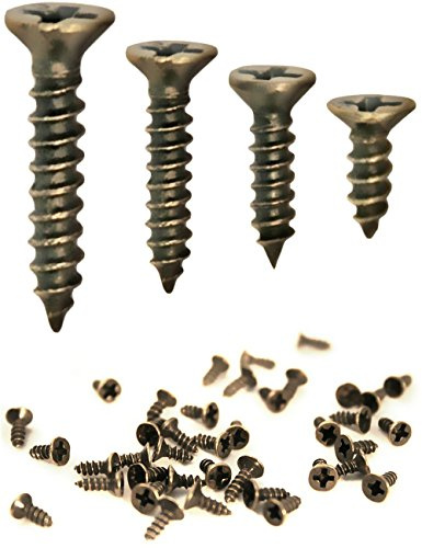 FUXXER®, juego de 100 tornillos para madera, con efecto de latón y bronce envejecidos, con cabeza avellanada y hendidura en cruz, autorroscantes. Dimensiones de 2 mm x 6 mm / 8 mm / 10 mm / 3 x 12 mm