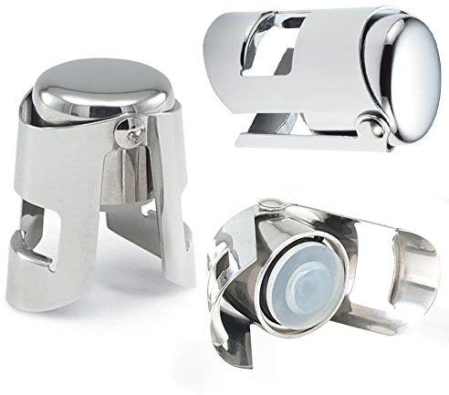 Ausyde Champagnerverschluss, Weinstopfen aus Edelstahl, Vakuumverschluss, super Dichtung, 3 Stück